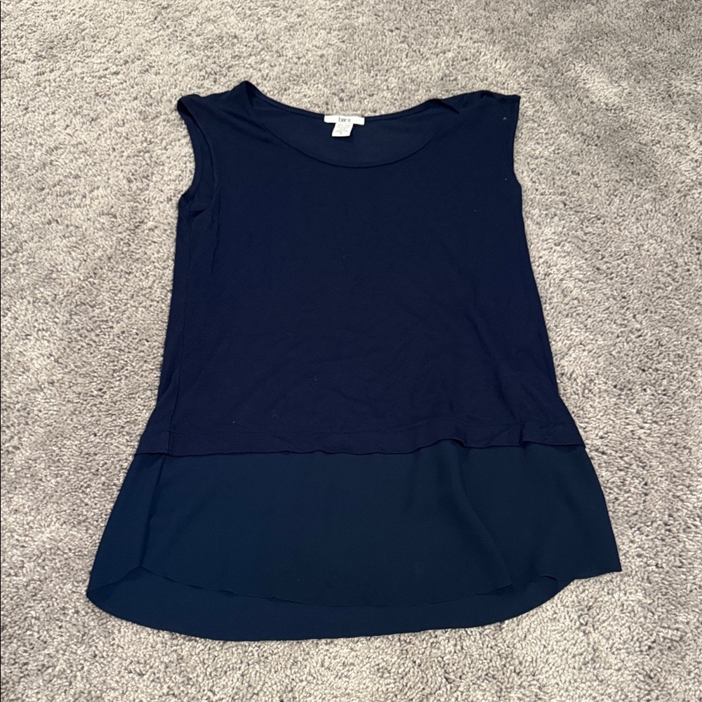 Bar III Sleeveless Navy Layered-Hem Top